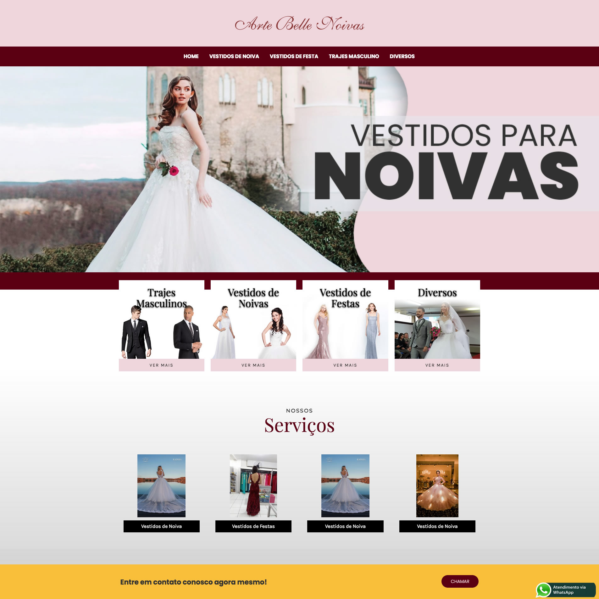 Site Artebelle Noivas, site para locação de trajes