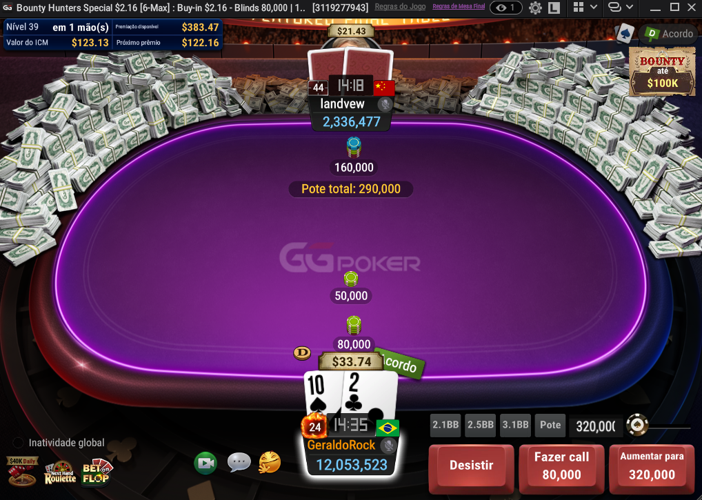 Heads Up Bounty Hunters GGpoker $2,16